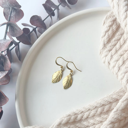 Brass Leaf Earrings - Petite