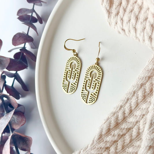 Brass Cactus Earrings