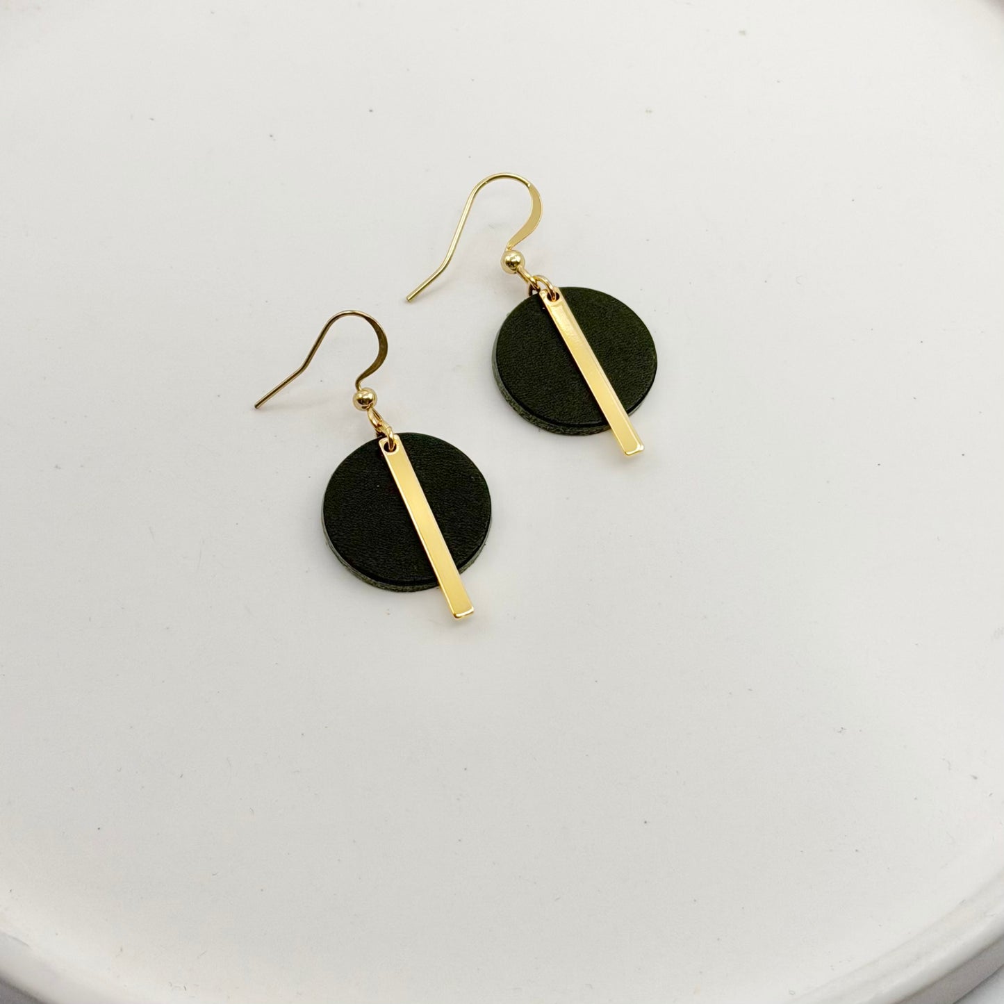 Leather Circle + Gold Bar Earrings | Black