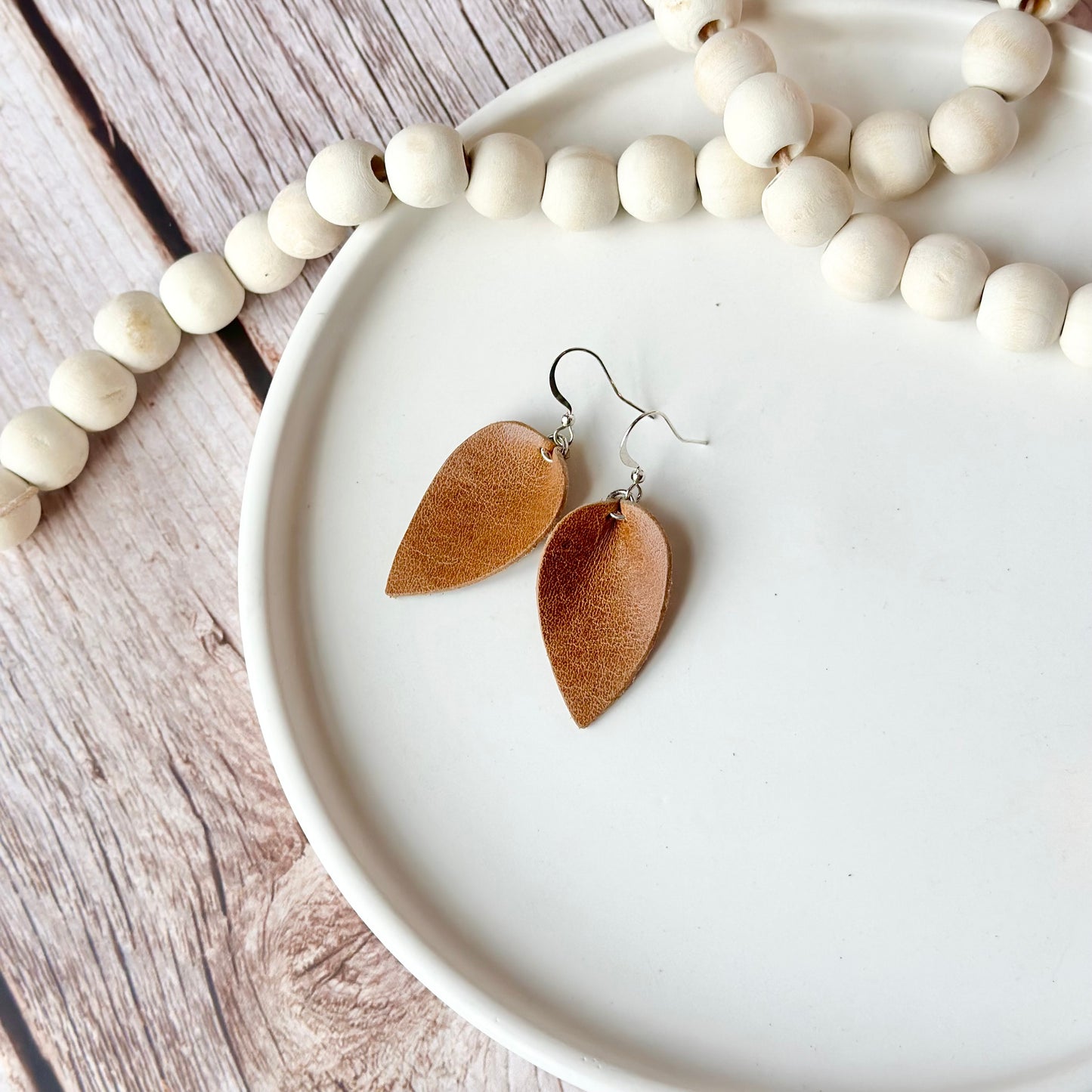 Distressed Camel Folded Leaf Earrings - Small