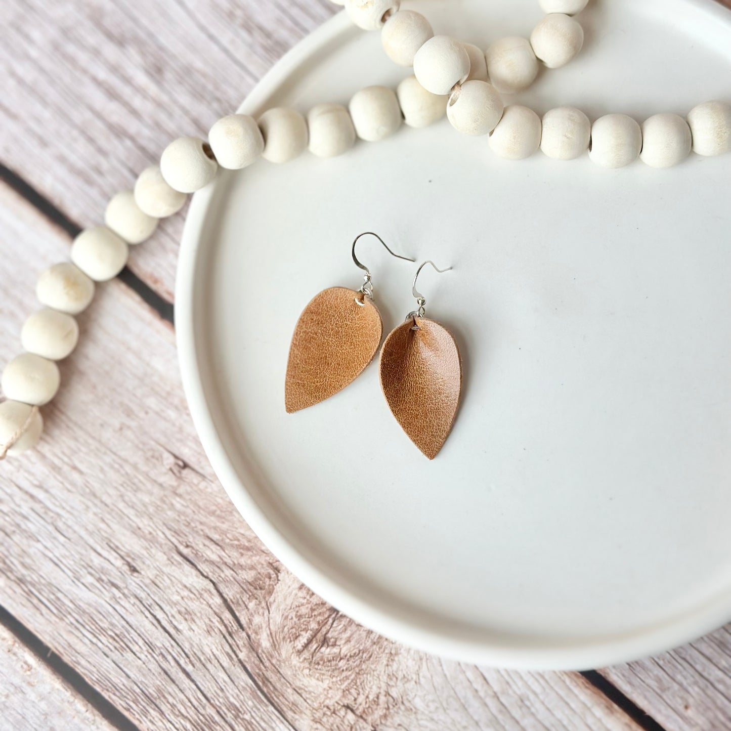 Distressed Camel Folded Leaf Earrings - Small