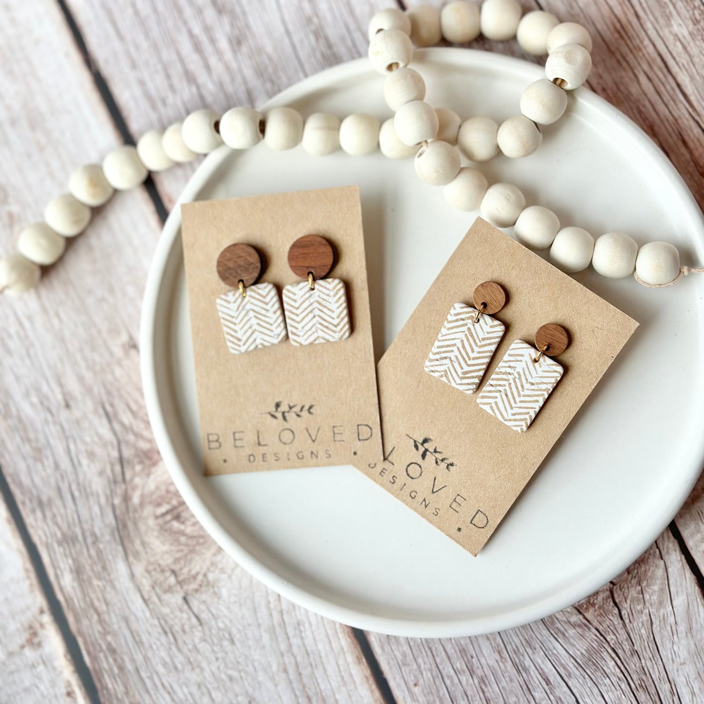 Chevron Cork Leather + Wood Stud Earrings