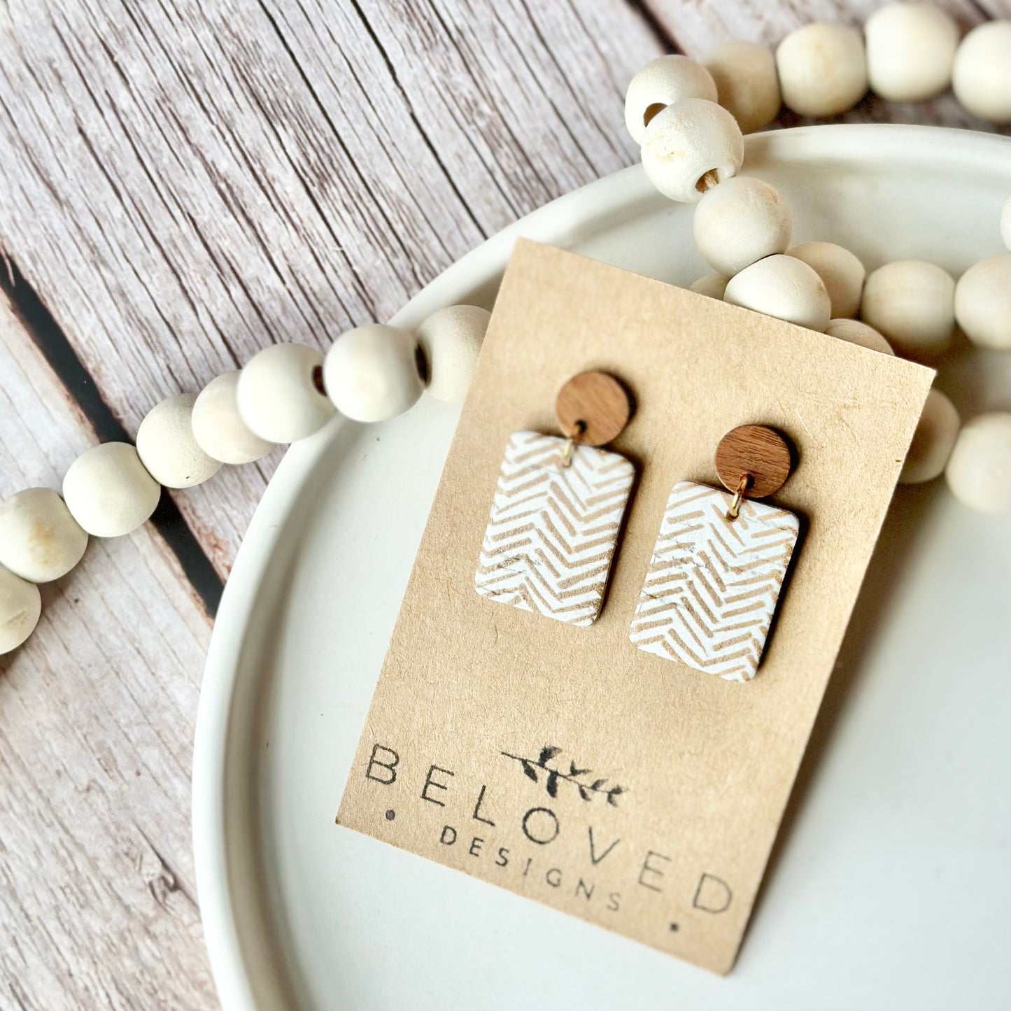 Chevron Cork Leather + Wood Stud Earrings