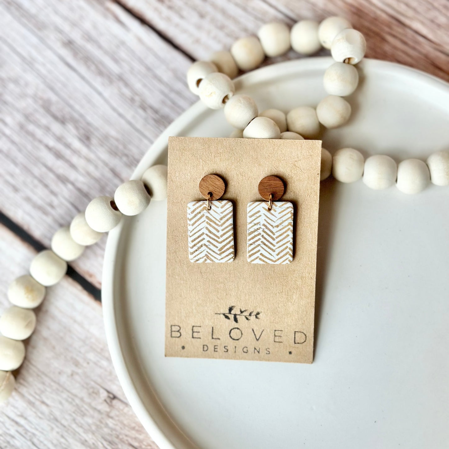 Chevron Cork Leather + Wood Stud Earrings