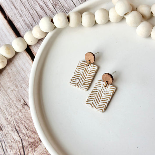 Chevron Cork Leather + Wood Stud Earrings