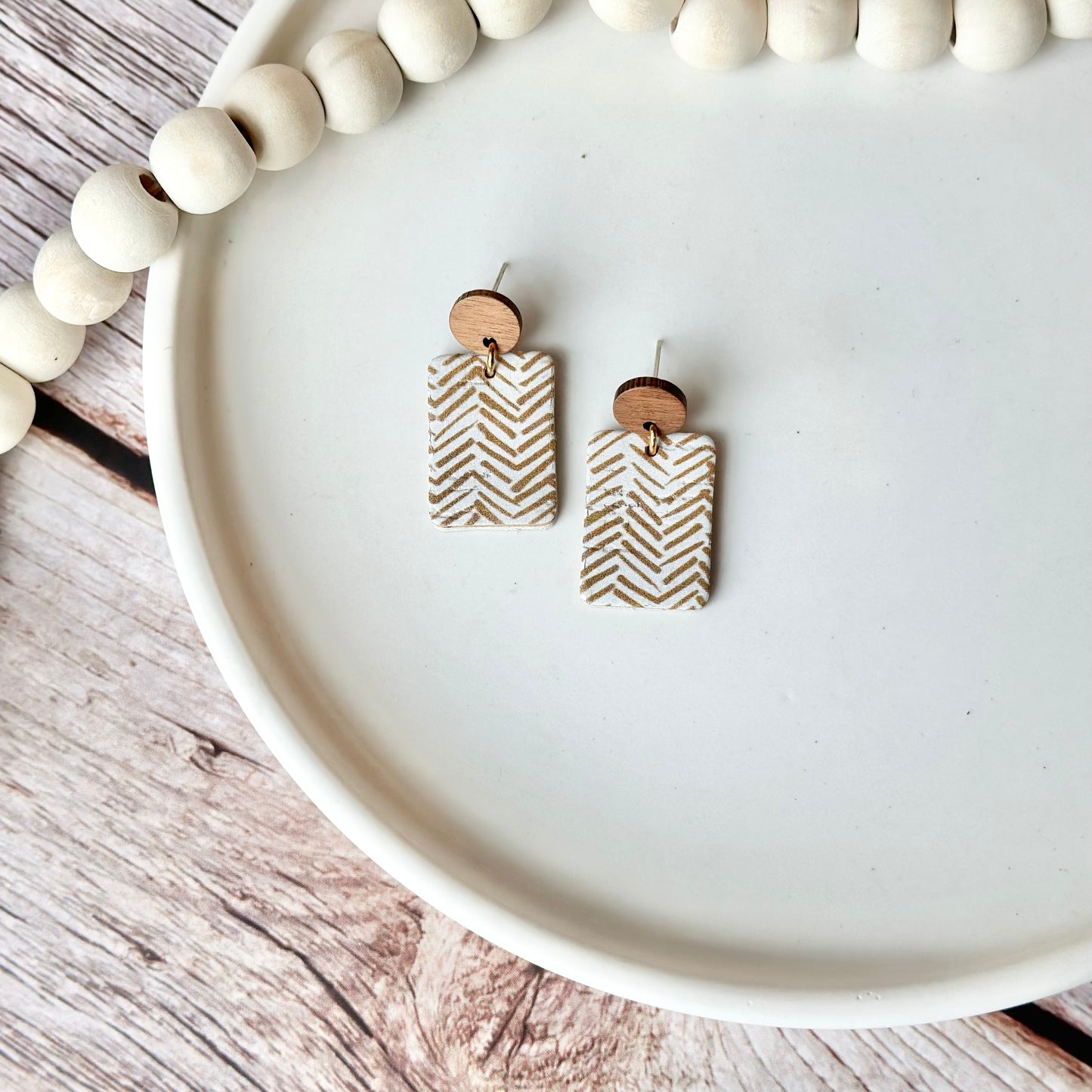 Chevron Cork Leather + Wood Stud Earrings