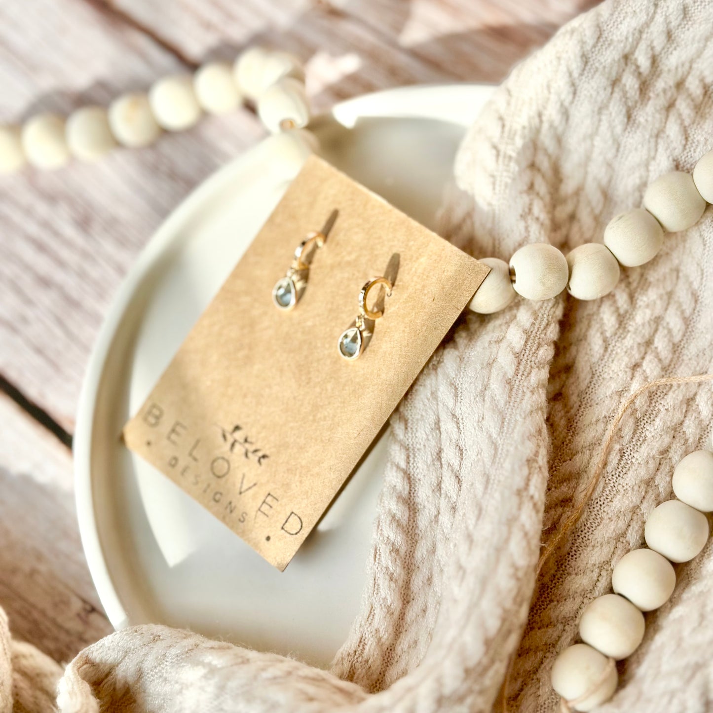 Gold Huggie + Ocean Blue Teardrop Earrings