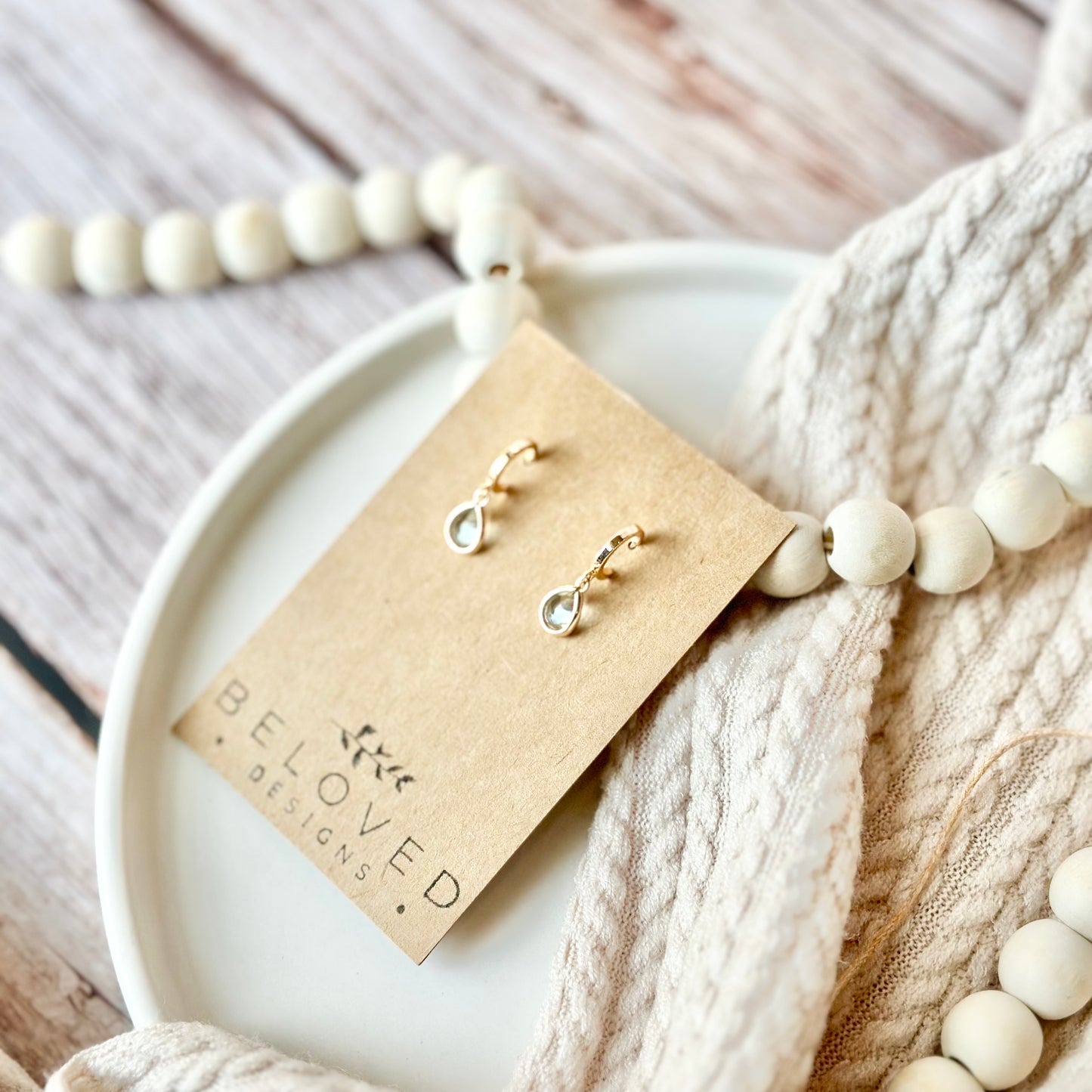 Gold Huggie + Ocean Blue Teardrop Earrings