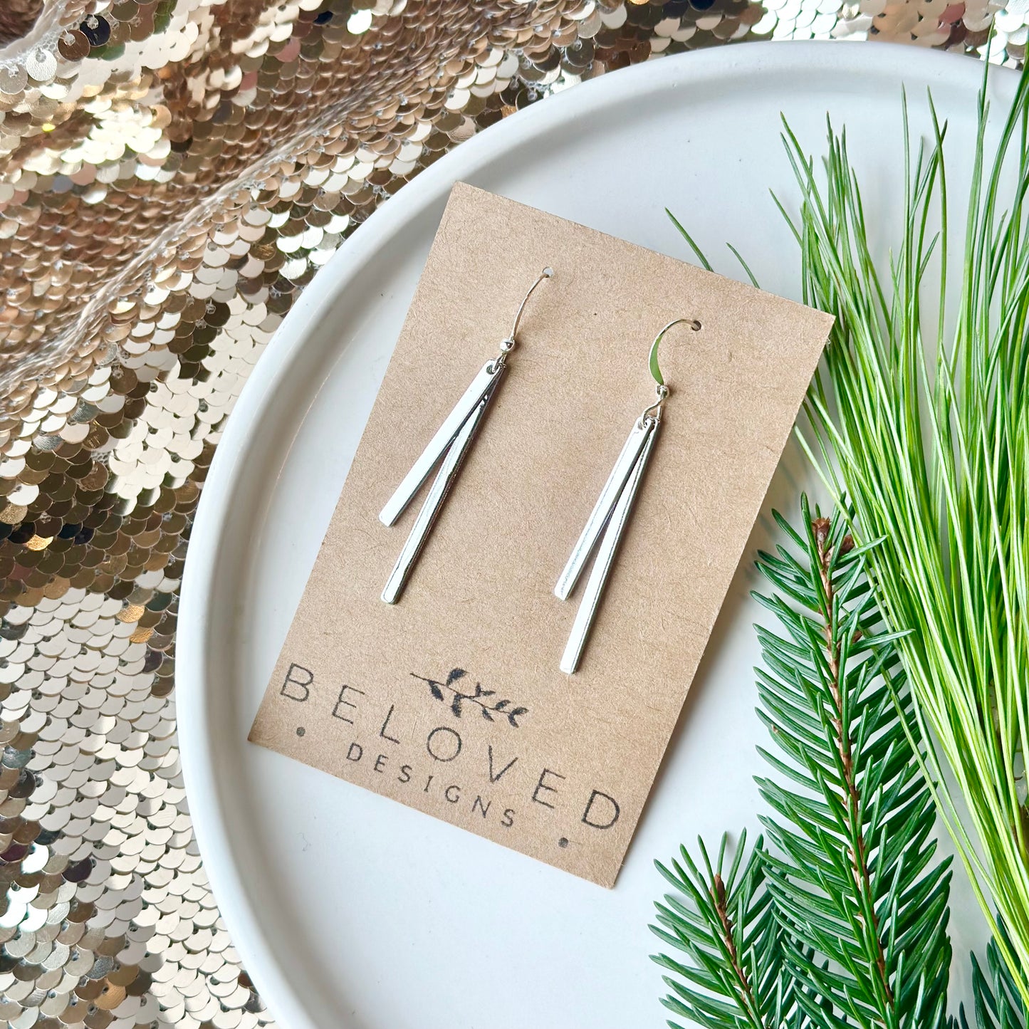 Silver Plated Double Bar Earrings - Long