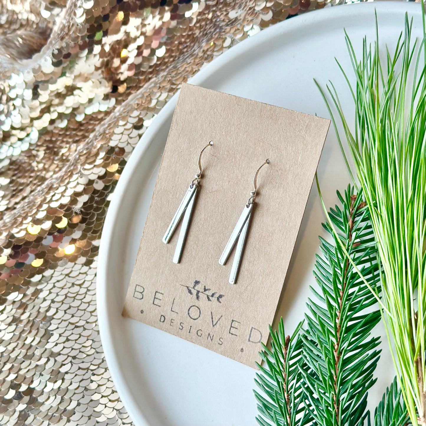 Silver Plated Double Bar Earrings - Short