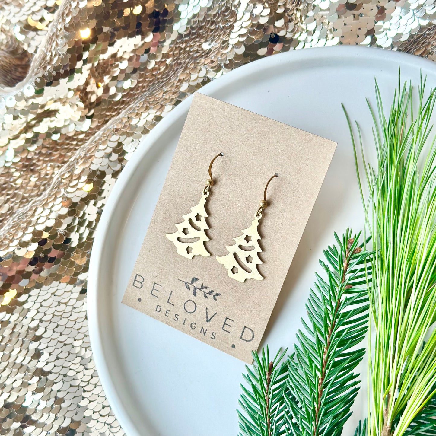 Brass Christmas Tree Earrings