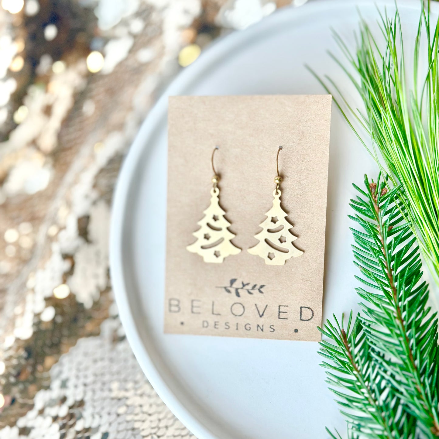 Brass Christmas Tree Earrings