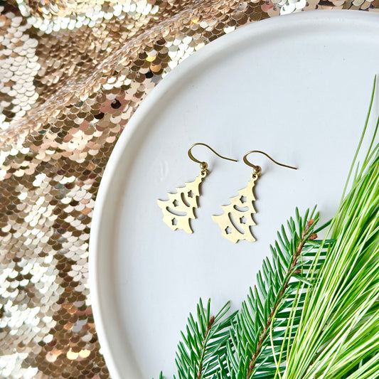 Brass Christmas Tree Earrings