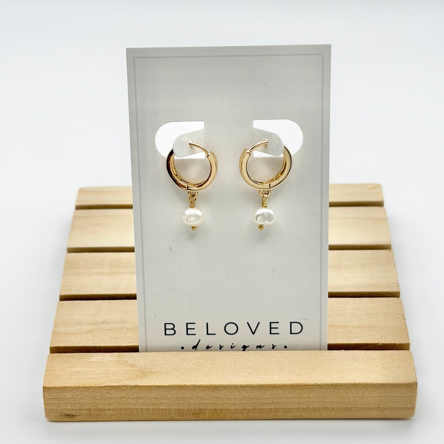 Gold Huggie + Pearl Earrings