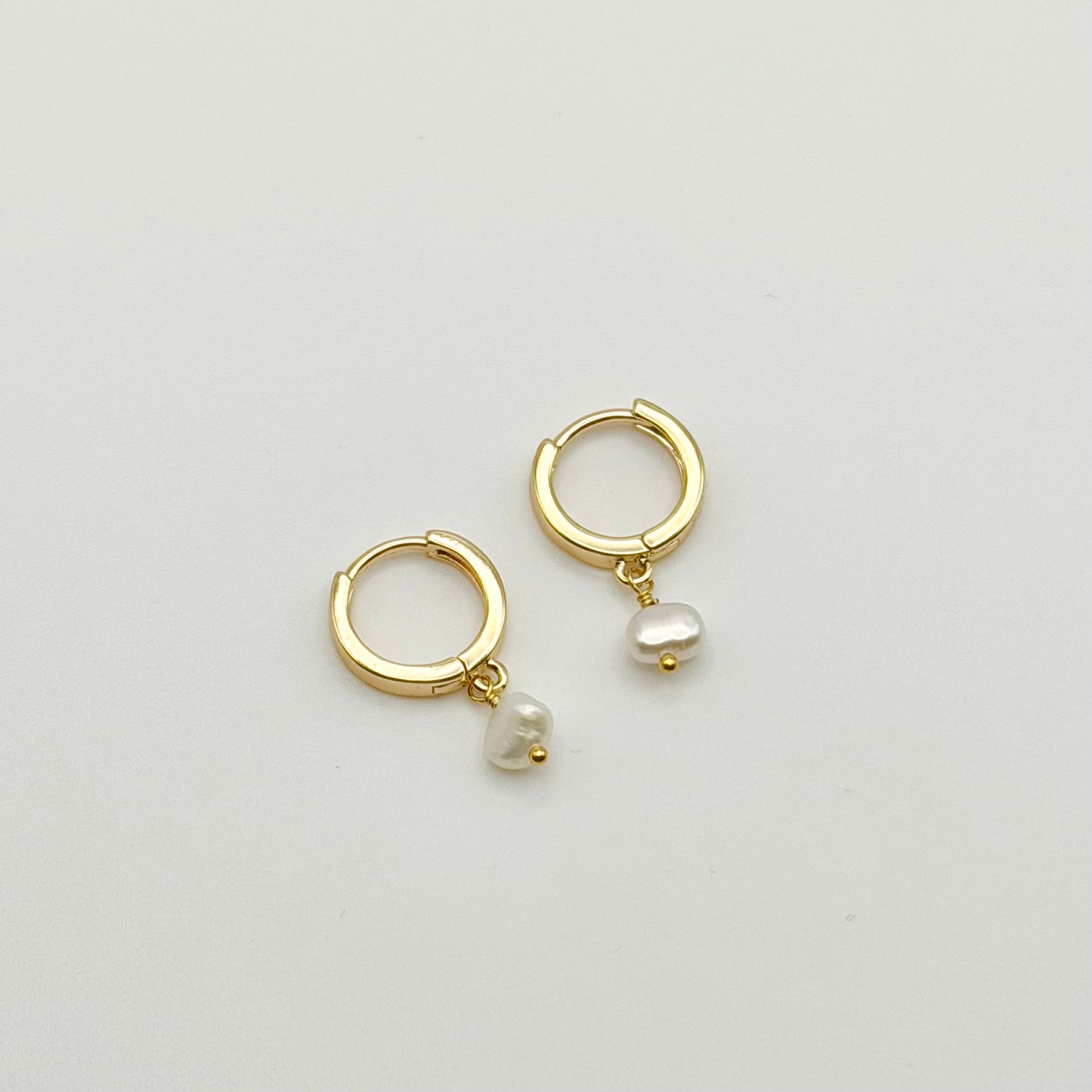 Gold Huggie + Pearl Earrings