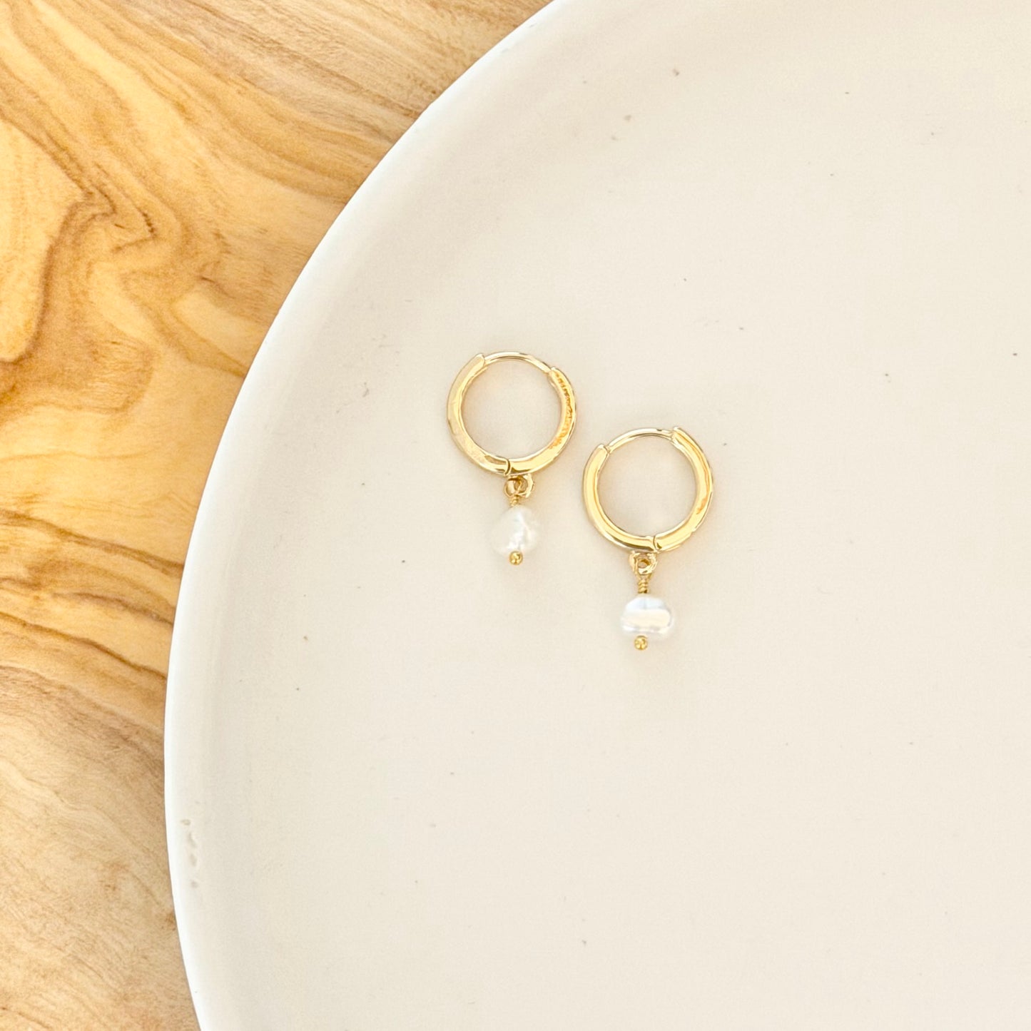 Gold Huggie + Pearl Earrings