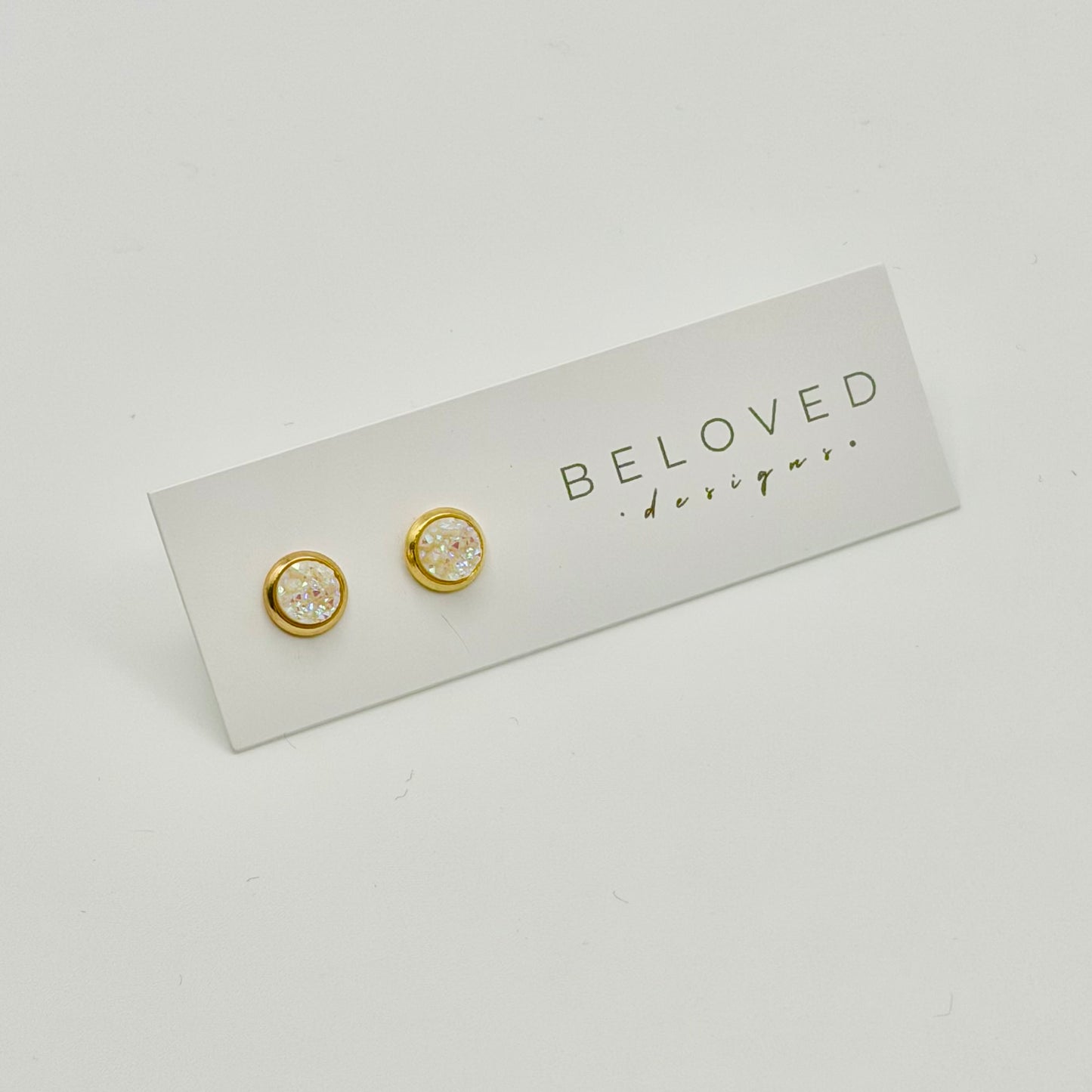 White Sparkle Stud Earrings | Gold