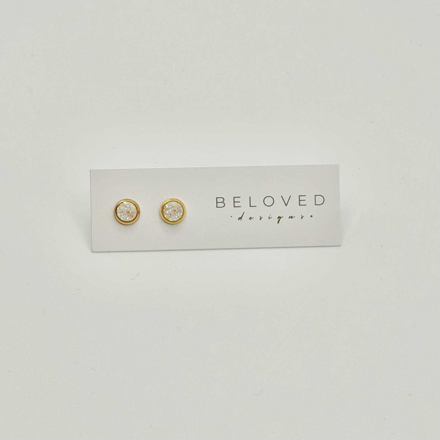 White Sparkle Stud Earrings | Gold