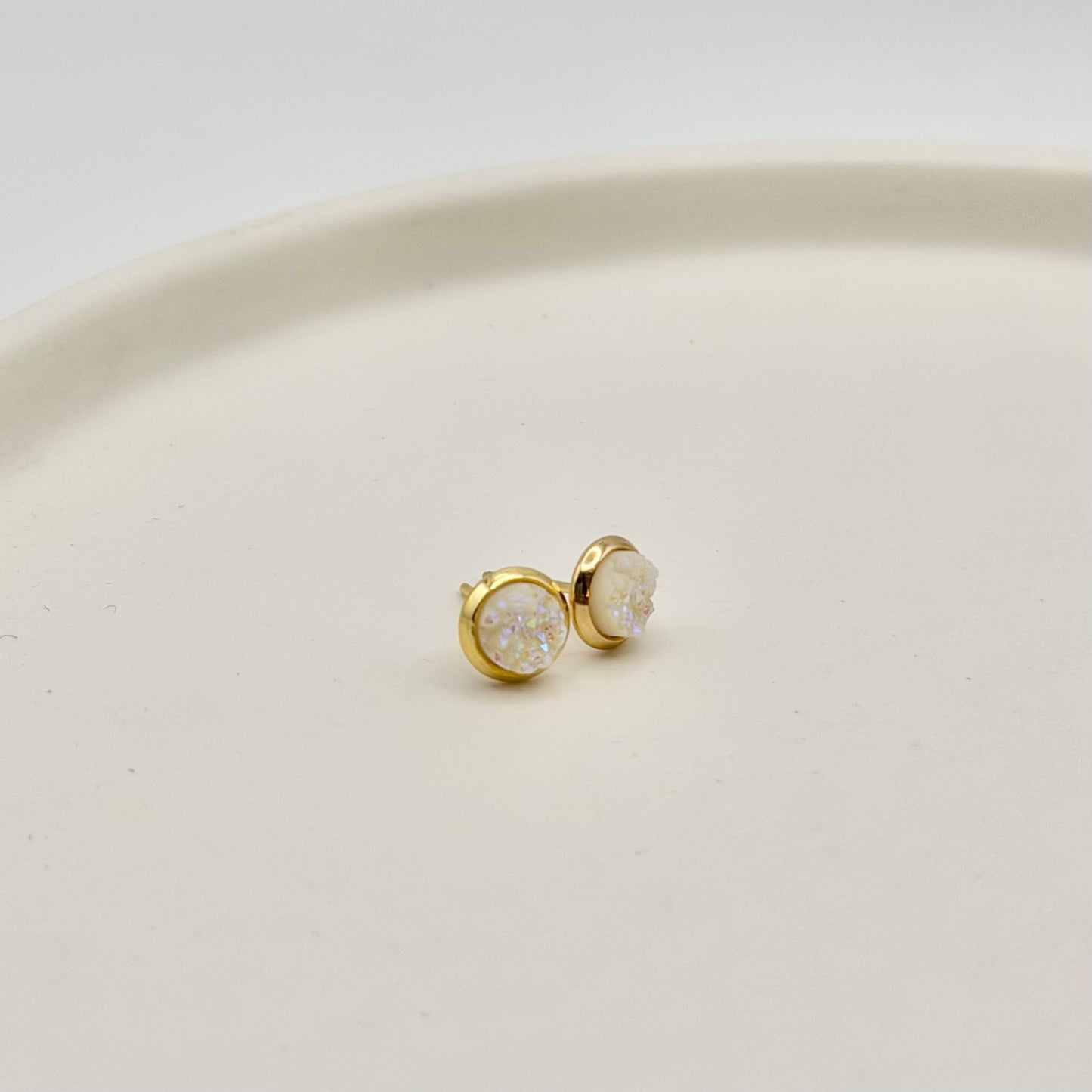 White Sparkle Stud Earrings | Gold