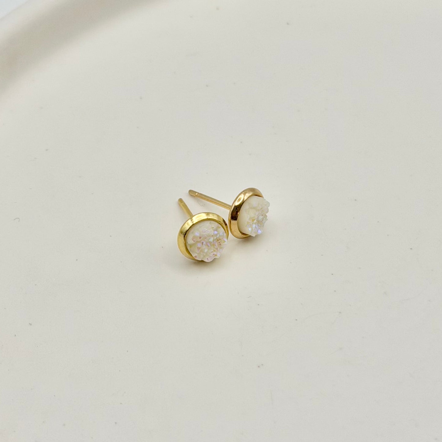 White Sparkle Stud Earrings | Gold