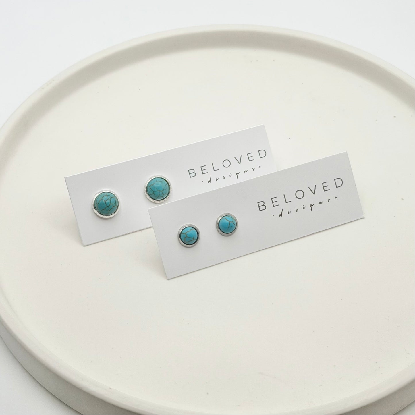Turquoise Stud Earrings | Rhodium