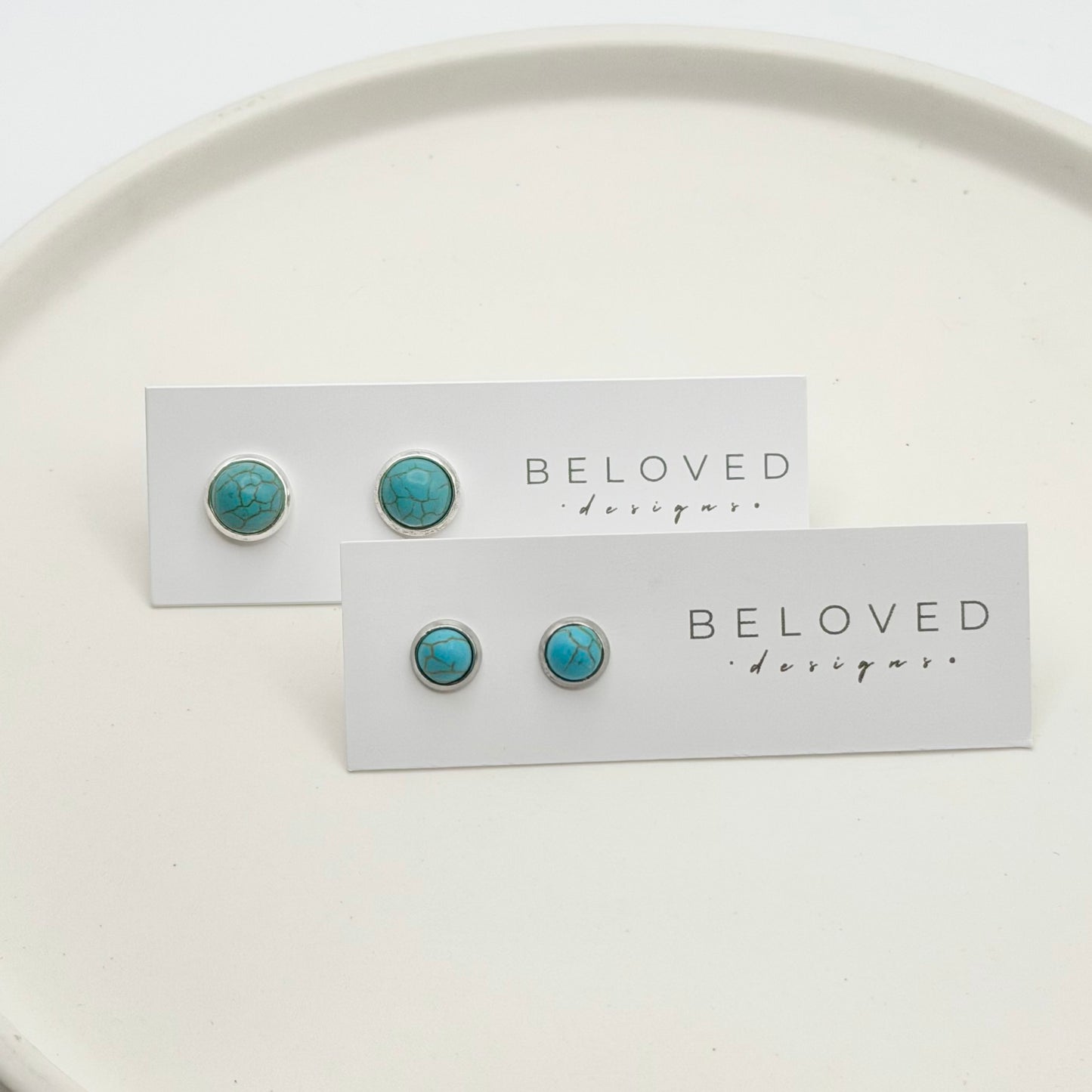 Turquoise Stud Earrings | Rhodium