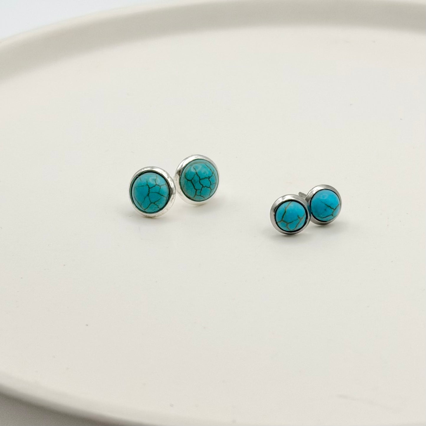 Turquoise Stud Earrings | Rhodium