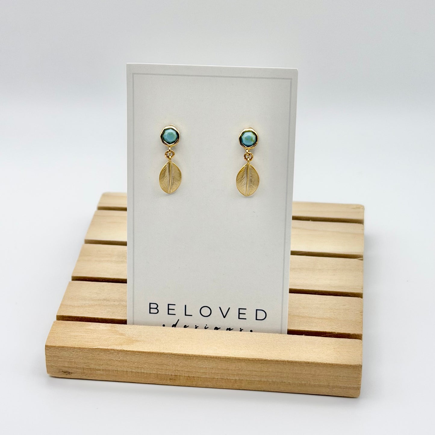 Turquoise Howlite Stud + Leaf Earrings | Small Gold
