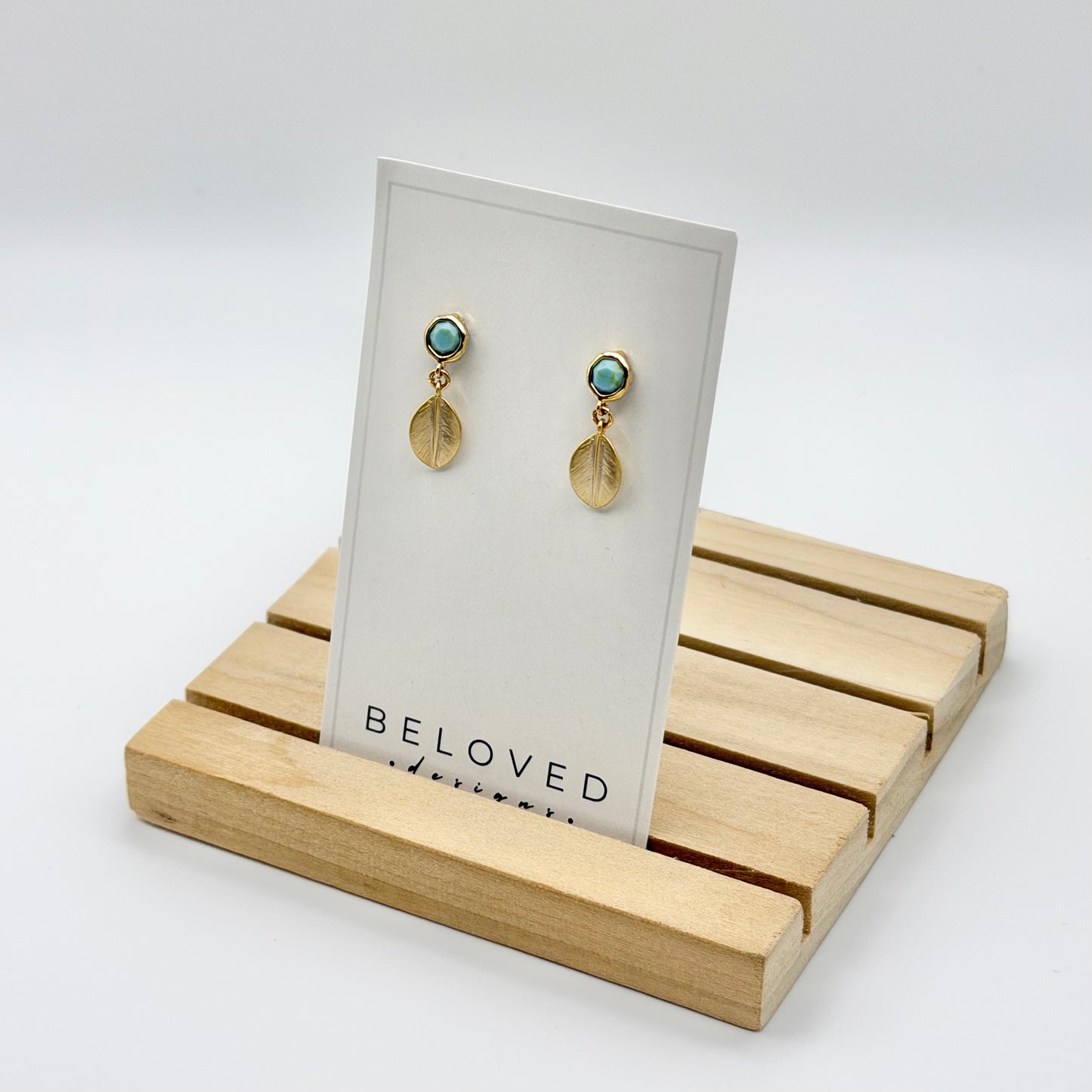 Turquoise Howlite Stud + Leaf Earrings | Small Gold