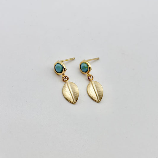 Turquoise Howlite Stud + Leaf Earrings | Small Gold