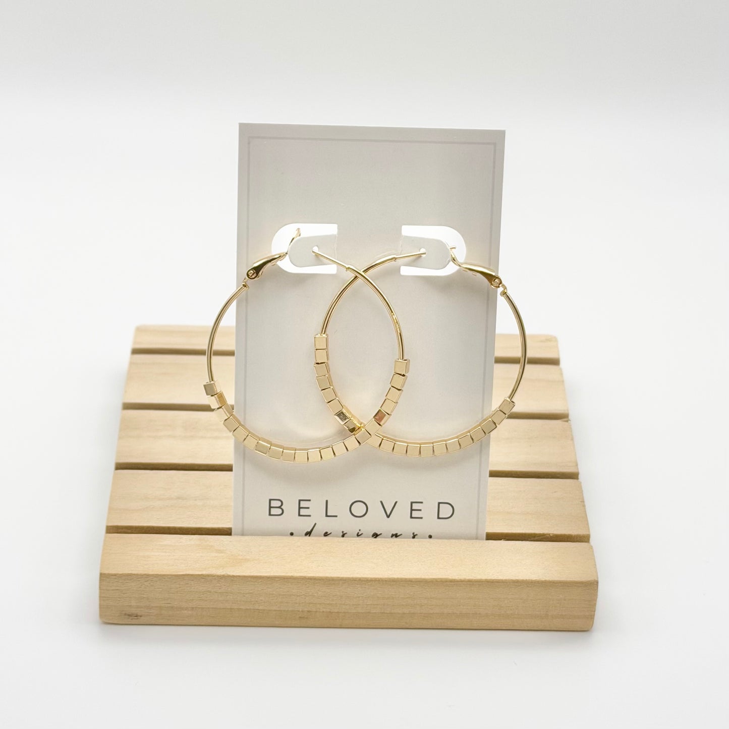 Square Bead Statement Hoop Earrings | Gold