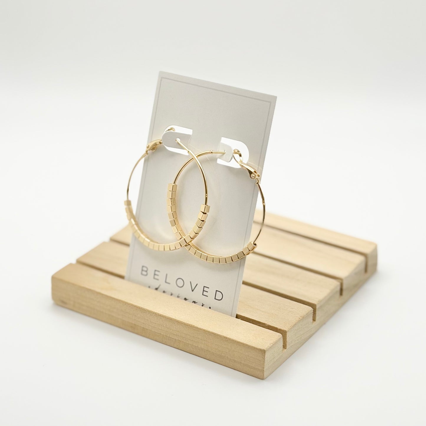 Square Bead Statement Hoop Earrings | Gold