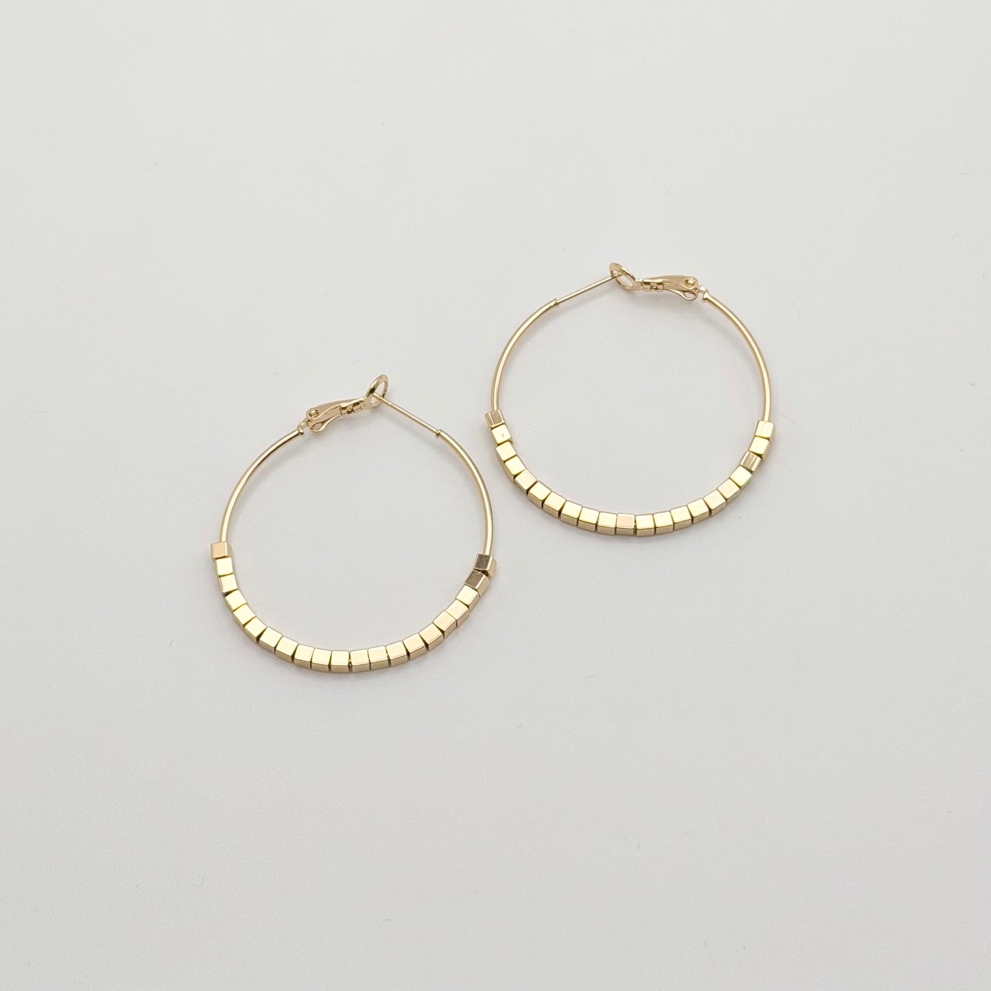 Square Bead Statement Hoop Earrings | Gold