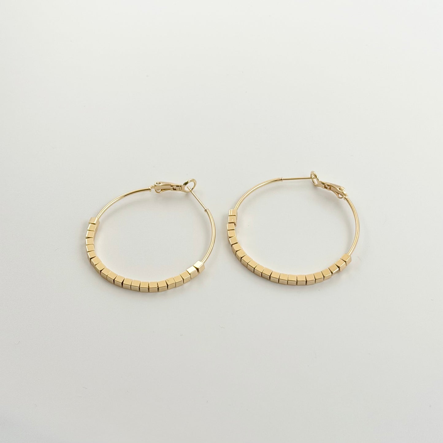 Square Bead Statement Hoop Earrings | Gold