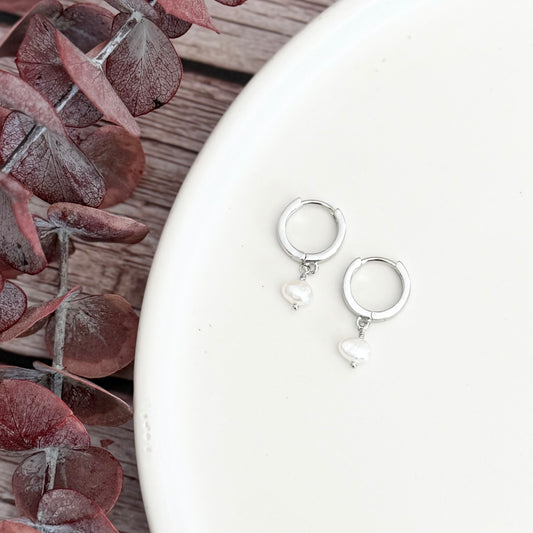 Huggie + Pearl Earrings | Rhodium