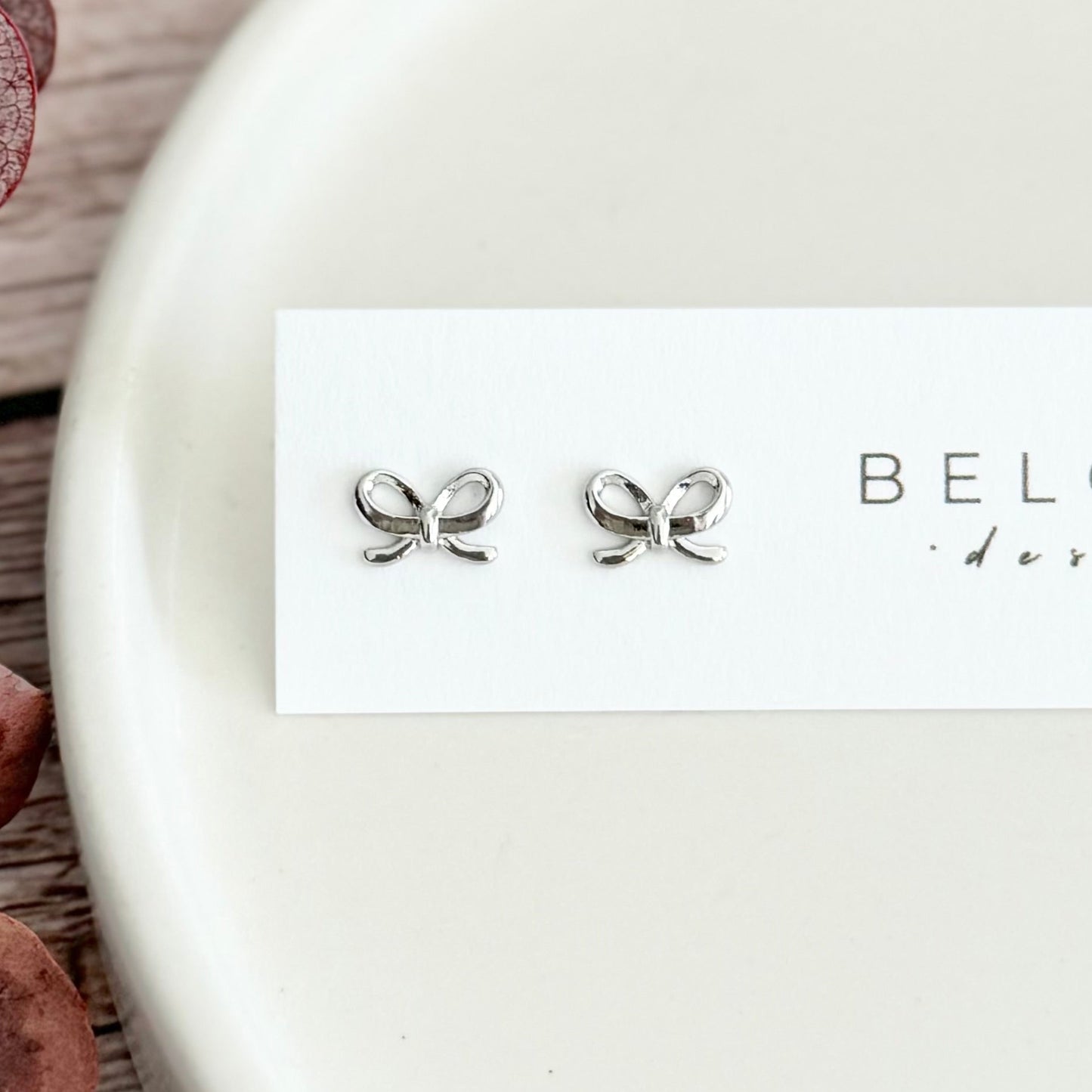 Bow Stud Earrings | Rhodium