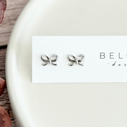 Bow Stud Earrings | Rhodium