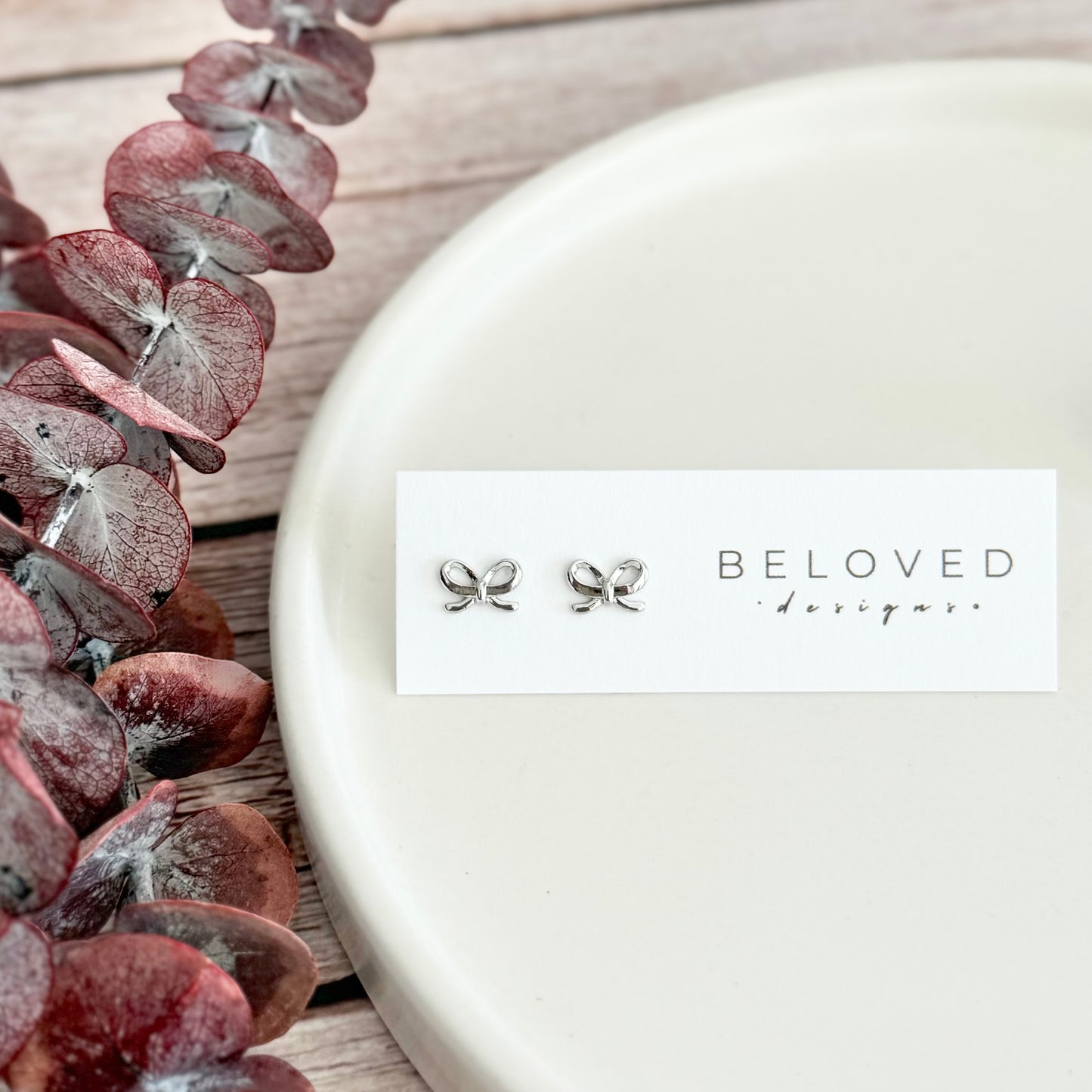 Bow Stud Earrings | Rhodium