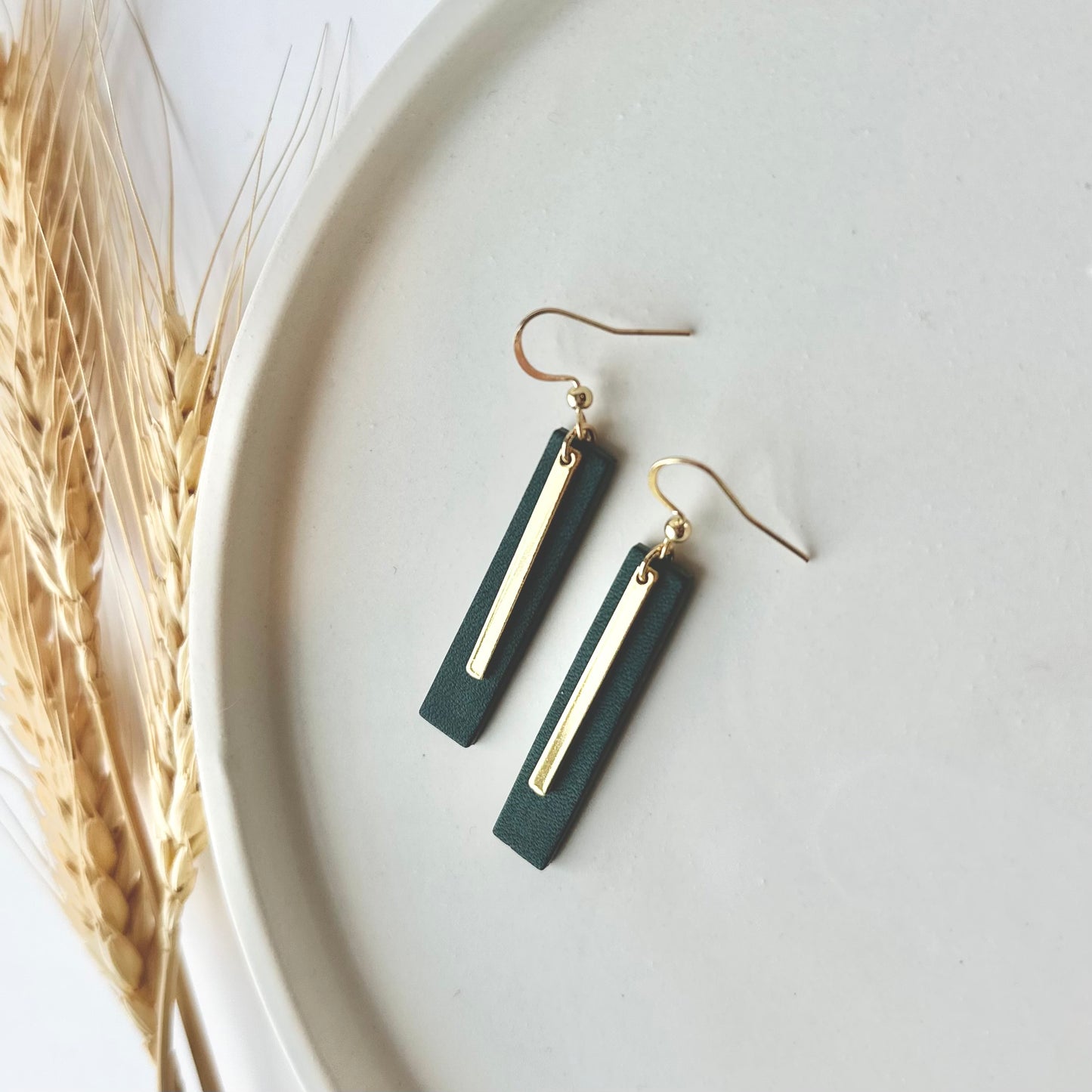 Leather Bar + Gold Bar Earrings | Teal