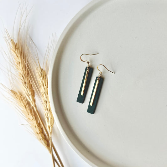 Leather Bar + Gold Bar Earrings | Teal
