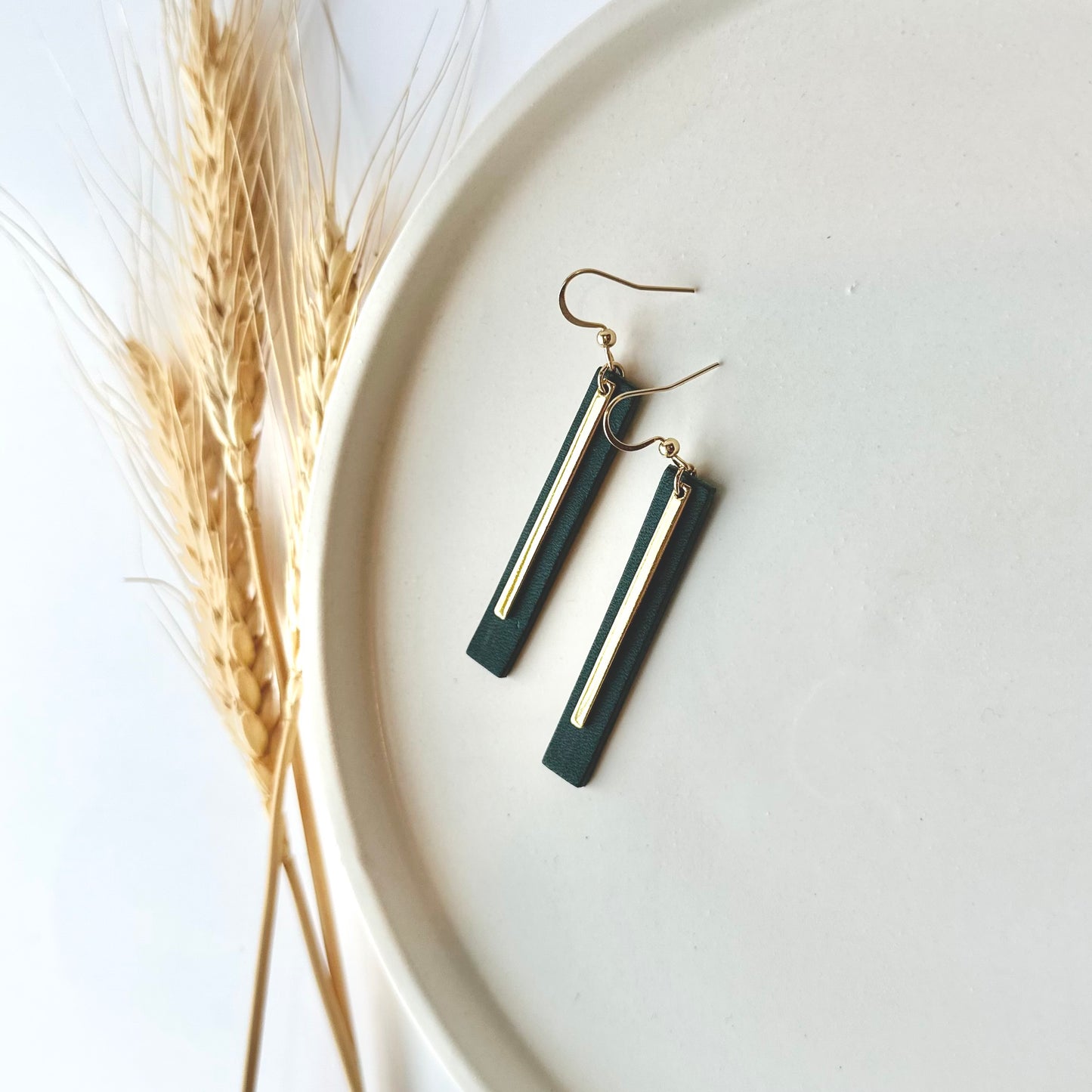 Leather Bar + Gold Bar Earrings | Teal