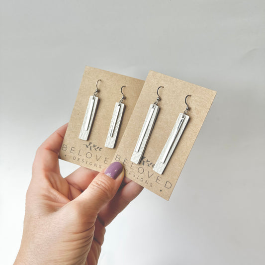 Leather Bar + Rhodium Bar Earrings | White