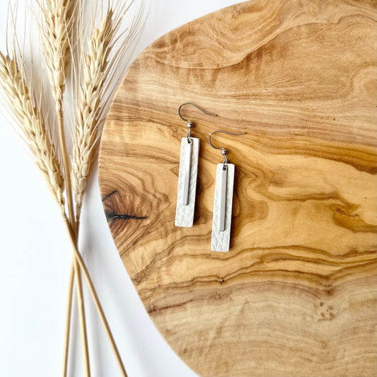 Leather Bar + Rhodium Bar Earrings | White