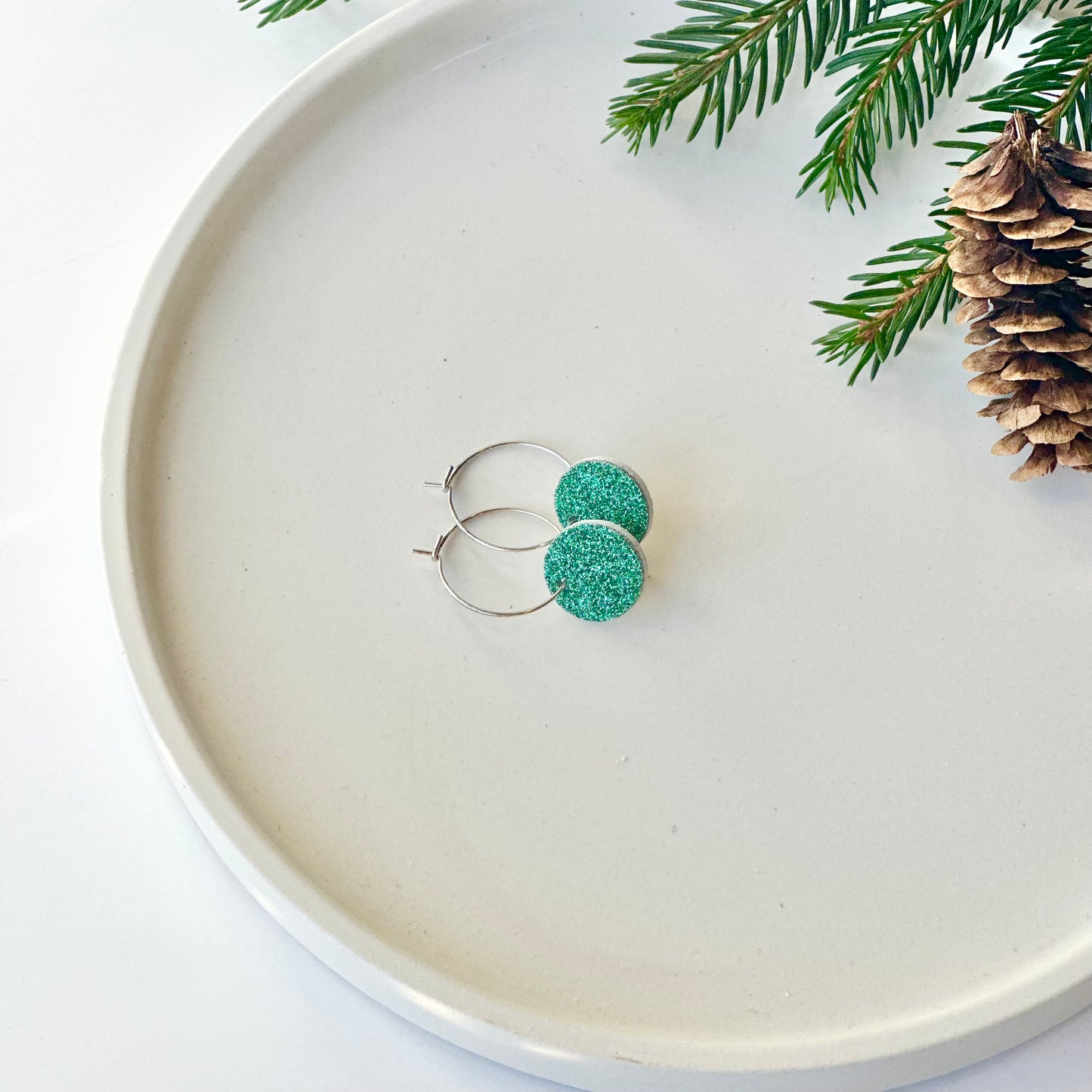 Leather Circle + Hoop Earrings - Holiday Sparkle