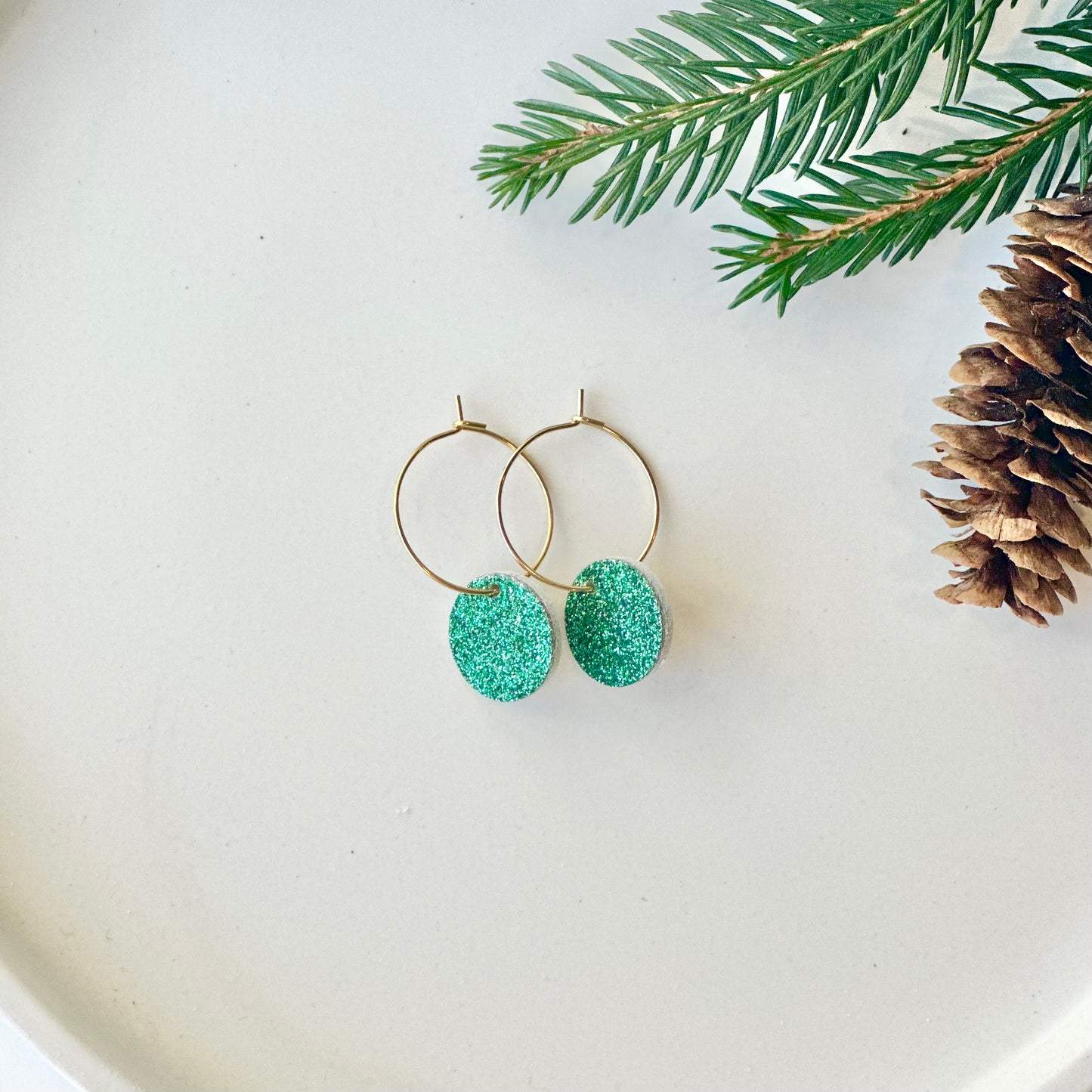 Leather Circle + Hoop Earrings - Holiday Sparkle