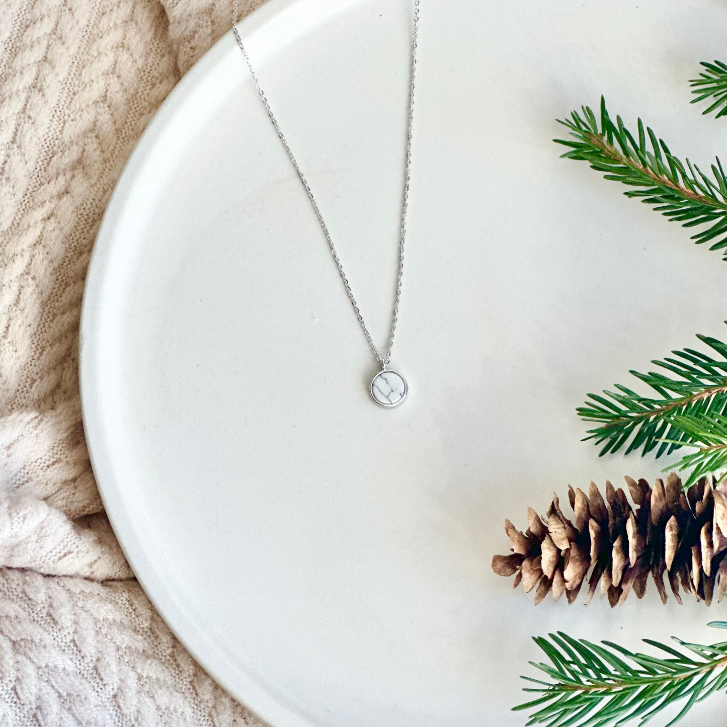 White Howlite Rhodium Necklace