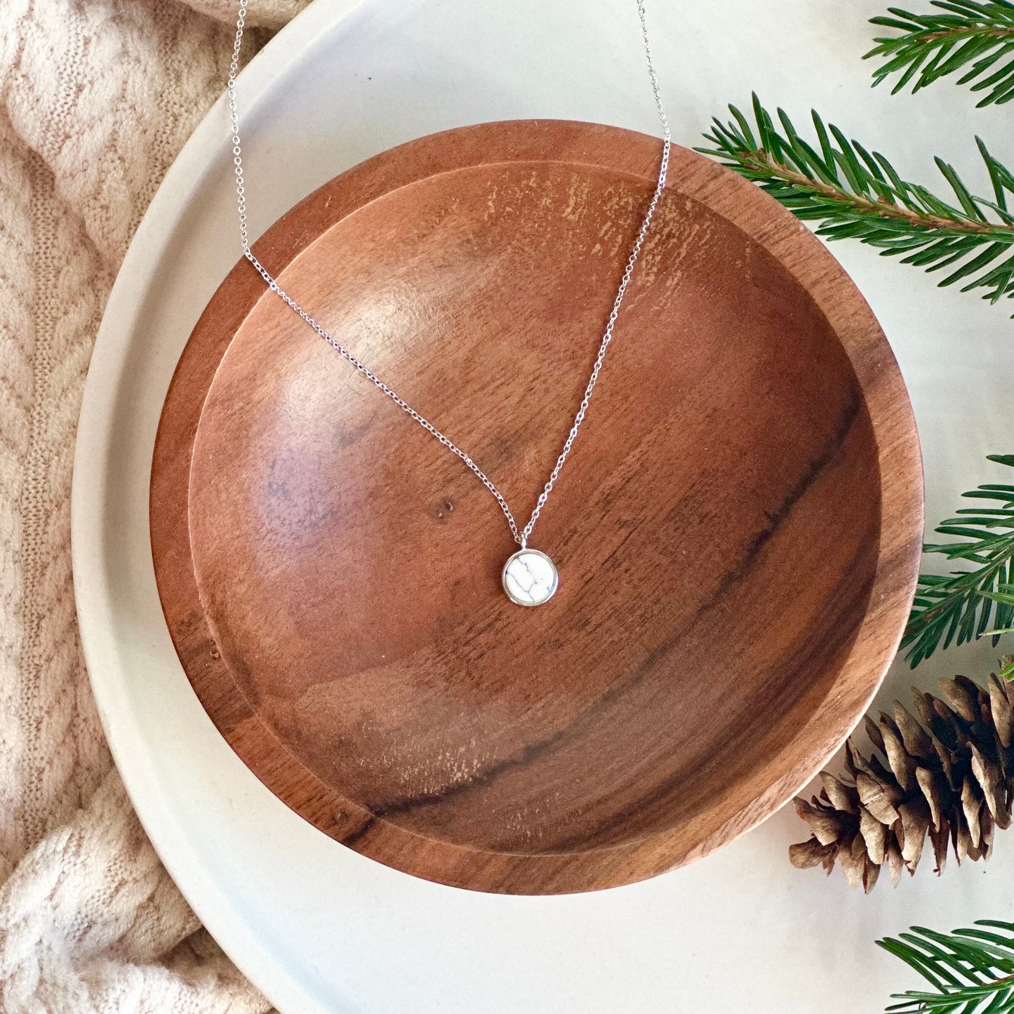 White Howlite Rhodium Necklace