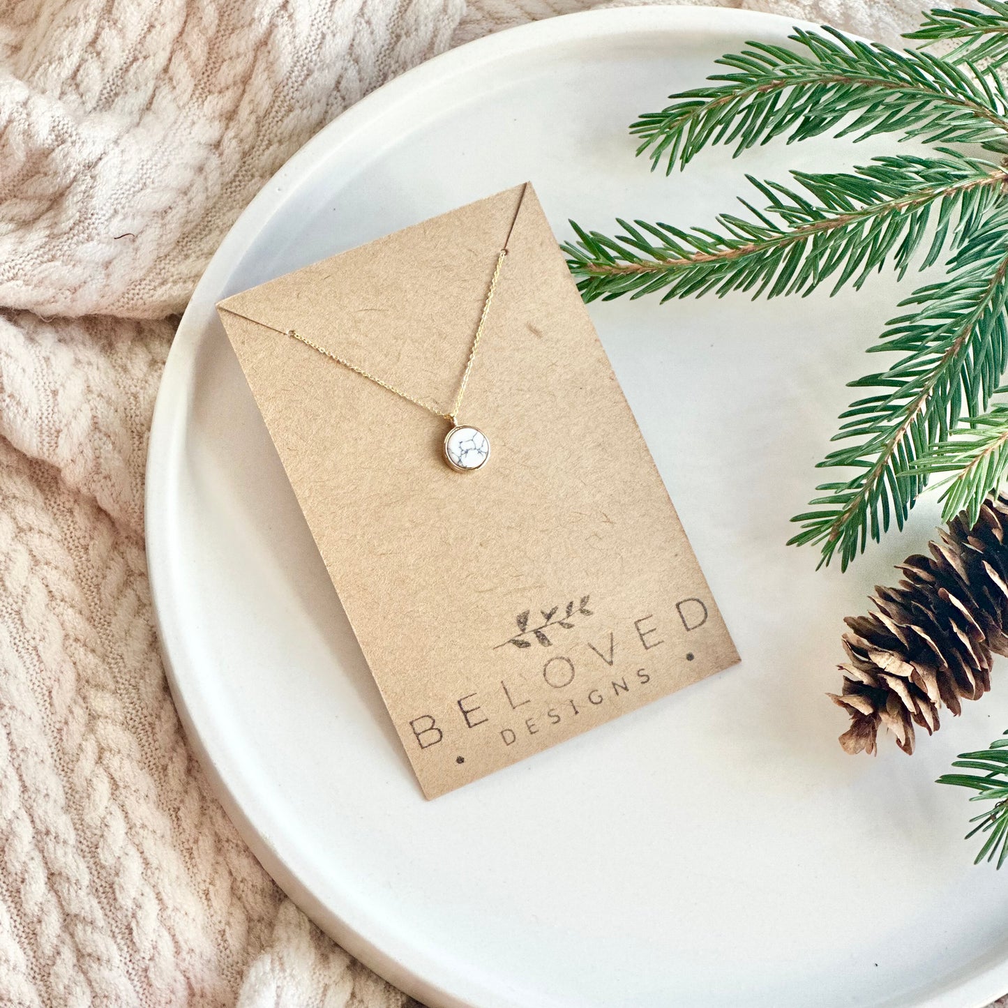 White Howlite Gold Necklace