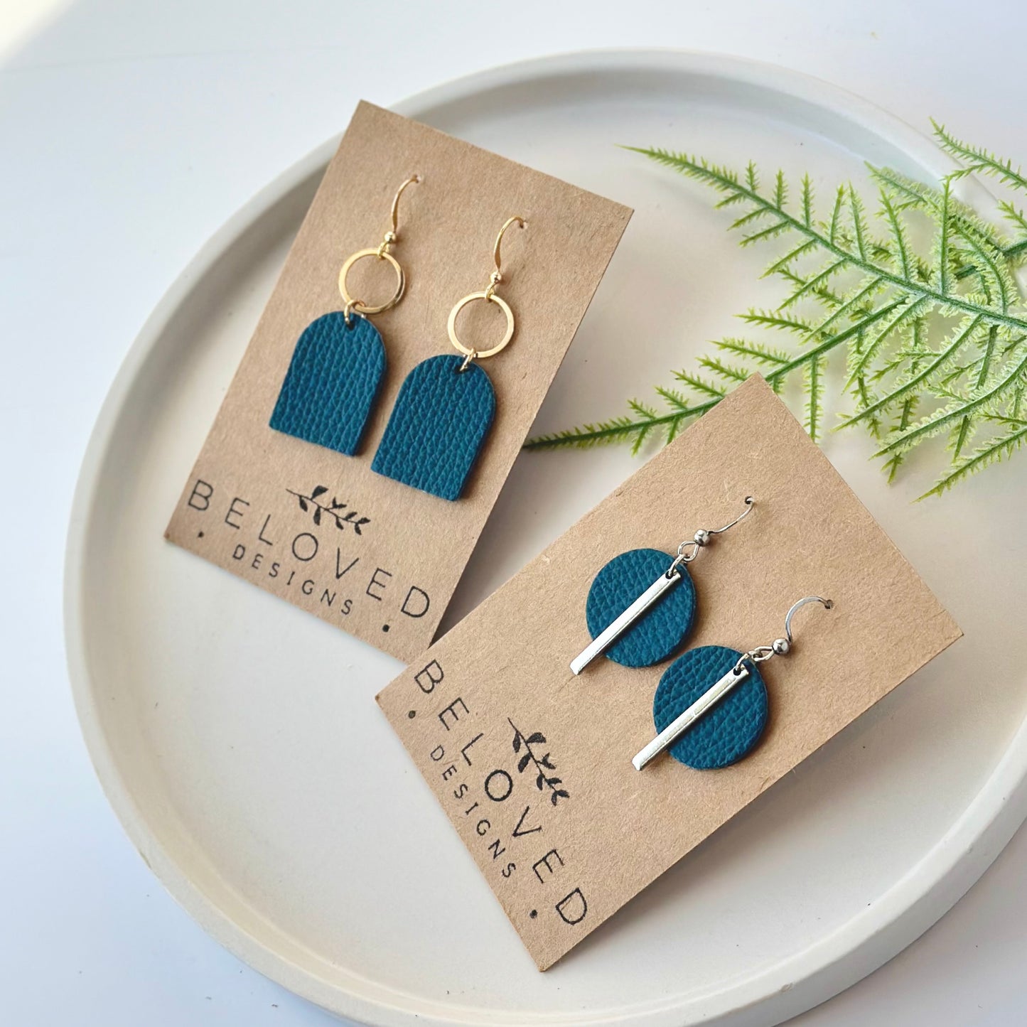 Teal Pebbled Leather Earrings