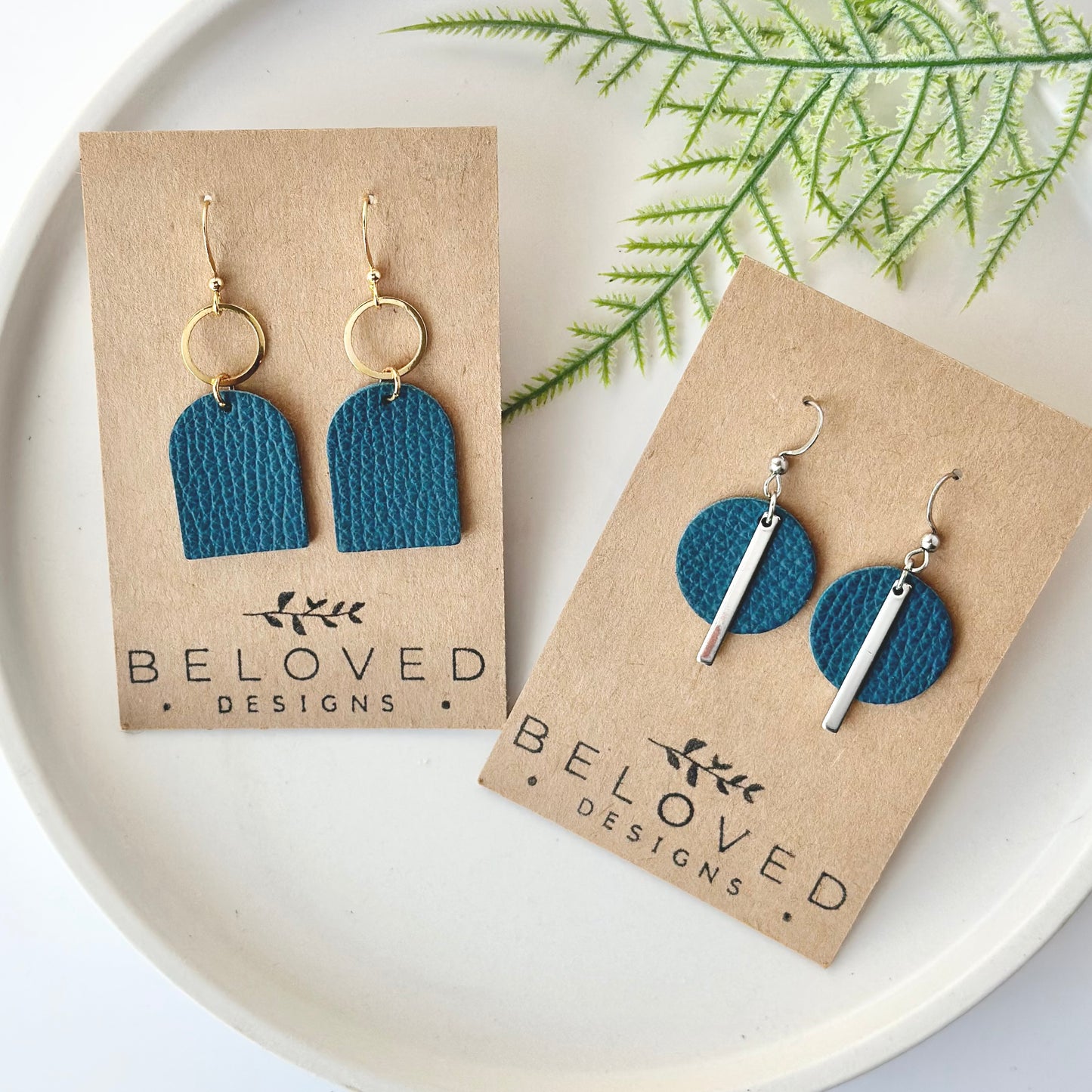 Teal Pebbled Leather Earrings